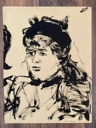 Hassebrauk,Ernst Frauenportrait - Charlotte Portrait seiner Frau Tusche-Pinselz.