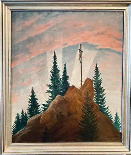 Hans Klemm "Kreuz im Gebirge" um 1930 "nach Caspar David Friedrich Ölbild js
