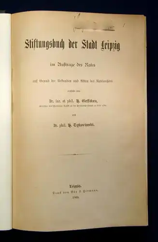 Geffcken Stiftungsbuch der Stadt Leipzig im Auftrag des Rates 1905 js