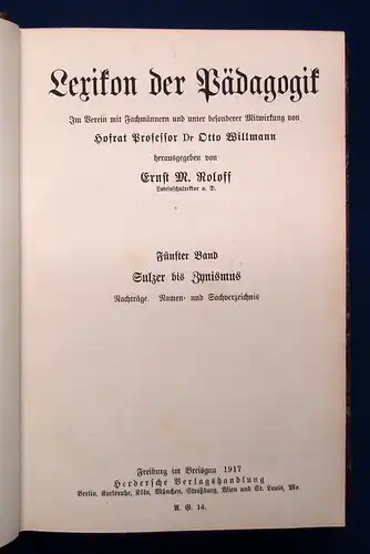 Roloff Lexikon der Pädagogik 5 Bde. komplett 1913 Halblederausgabe Wissen js