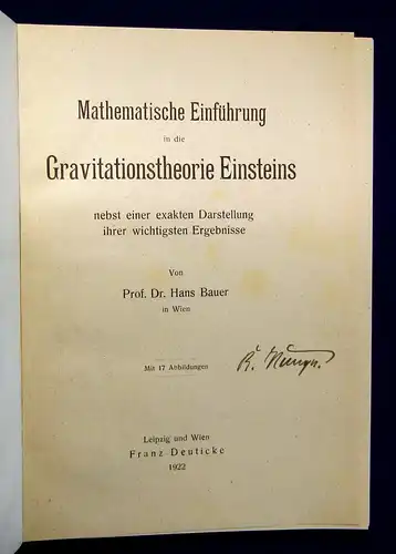 Bauer Mathematische Einführung in die Gravitationstheorie Einsteins 1922 mb