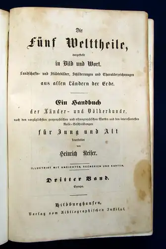 Reiser Die fünf Welttheile dargestellt in Bild u Wort 3 Bd um 1850 Geographie mb