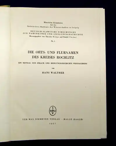 Walther Die Orts- und Flurnamen des Kreises Rochlitz 1957 Ortskunde mb