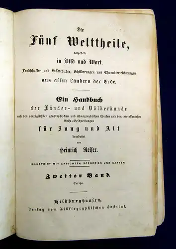 Reiser Die fünf Welttheile dargestellt in Bild u Wort 2 Bd um 1850 Geographie mb