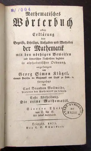 Klügel Mathematisches Wörterbuch 5 Bde.+ 1 Supplementbd. 1803 Methoden js