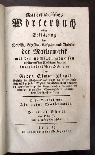 Klügel Mathematisches Wörterbuch 5 Bde.+ 1 Supplementbd. 1803 Methoden js