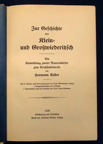 Keller Zur Geschichte von Klein- und Großwiederitzsch 1928 Sachsen js