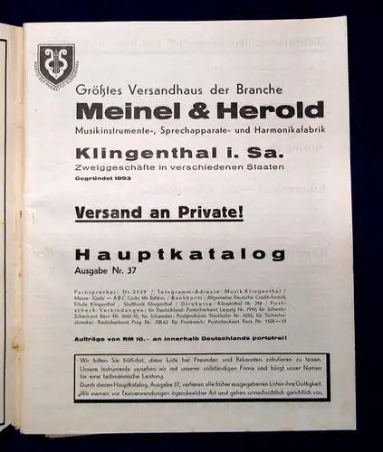 Hauptkatalog Meinel Herold Jedes Instrument ein Beweis fachlichen Könnens 1935 m