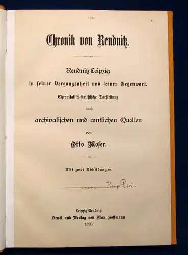 Moser Chronik der Stadt Reudnitz- Leipzig Vergangenheit und Gegenwart 1890 js