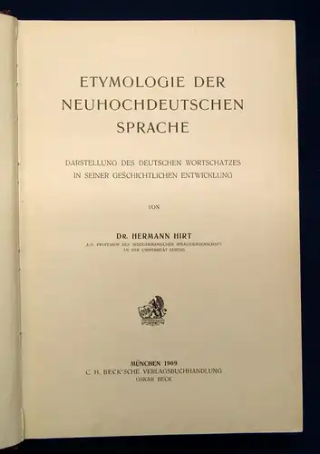 Hirt Etymologie der Neuhochdeutschen Sprache 1909 Deutscher Wortschatz js