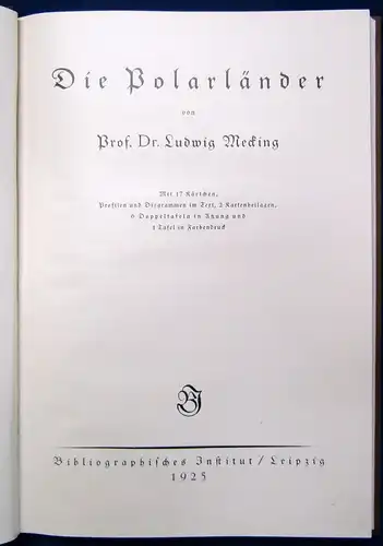 Mecking Die Polarländer 1925 Mit 117 Kärtchen, Profilen, Diagrammen im Text js