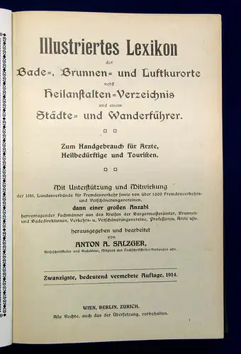 Salzger Illustr. Lexikon der Bade-,Brunnen-u. Luftkurorte 1914 20.Auflage mb