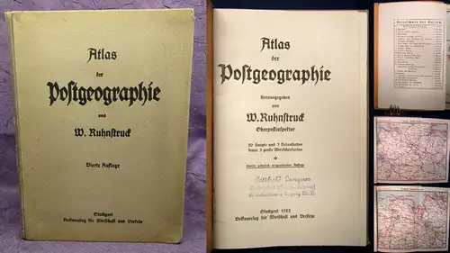 Ruhnstruck Atlas der Postgeographie 1922, 20 Haupt-3 Nebenkarten Geographie js