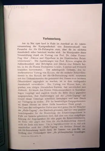 Schmidt Zur Relativitätstheorie 2.Bd. 3.Heft Annalen der Philosophie 1921 js