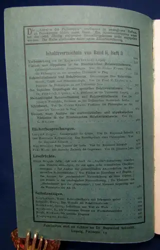 Schmidt Zur Relativitätstheorie 2.Bd. 3.Heft Annalen der Philosophie 1921 js