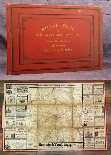 Special-Karte für Leipzig und die weitere Umgebung mit Inseraten Anhang 1890 js