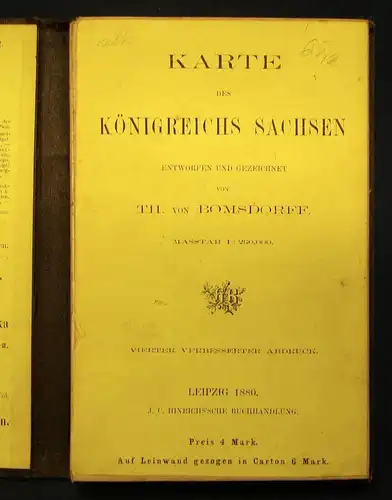 Bomsdorff Karte des Königreichs Sachsen selten 1880 Maßstab 1:260,000 js