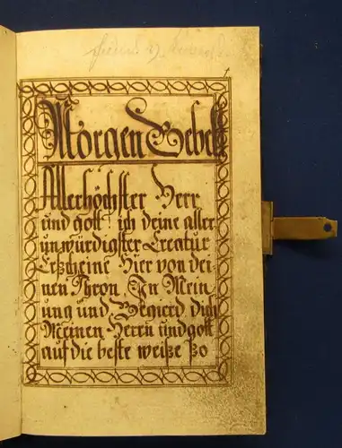 Handschrift- Gebetbuch Morgen Gebet um 1850 auf Bütten Papier Leder Unikat js