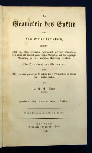 Unger Die Geormetrie des Euklid und des Wesen derselben erläutert 1851 js