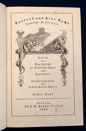 Schiller Tausend und Eine Nacht 12 Bde. komplett 1926 Hendel Verlag Lyrik js