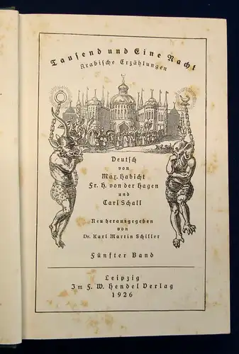 Schiller Tausend und Eine Nacht 12 Bde. komplett 1926 Hendel Verlag Lyrik js