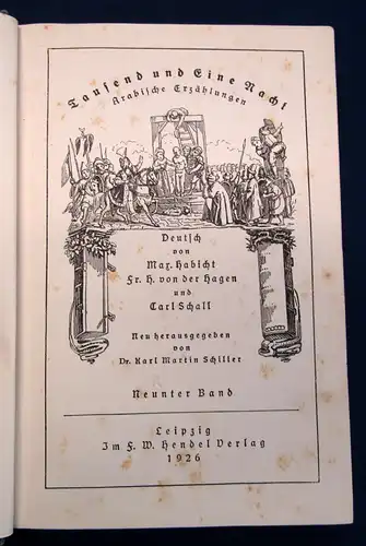 Schiller Tausend und Eine Nacht 12 Bde. komplett 1926 Hendel Verlag Lyrik js