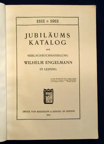 Jubiläums Katalog der Verlagsbuchhandlung Engelmann Leipzig 1911 Literatur js