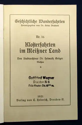 Dresdner Wanderfahrten Markmeißnische Elbschlösser 26 Meißner Land 16 1931/32 js