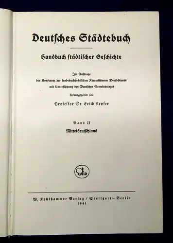 Keyser Deutsches Städtebuch 2 Bde. komplett 1941 Handbuch der Geschichte js