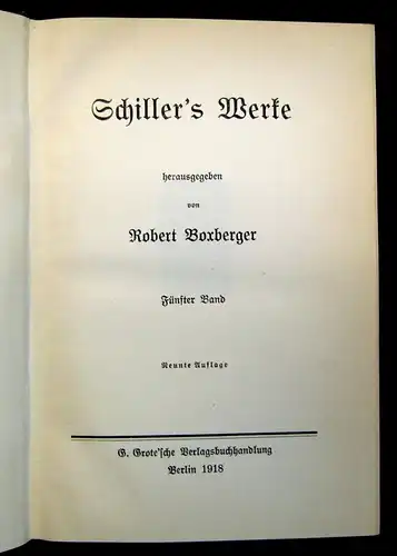 Boxberger Schillers Werke 1-6 1918 Belletristik Literatur Klassiker Lyrik js