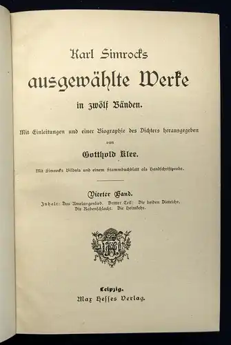 Klee Karl Simrocks ausgewählte Werke 1-12 in 4 Büchern Jugendstileinband 1900 js