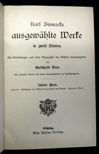 Klee Karl Simrocks ausgewählte Werke 1-12 in 4 Büchern Jugendstileinband 1900 js