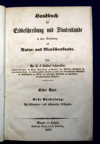 Schneider Handbuch der Erdbeschreibung und Staatenkunde 1857 5 Bde Natur mb