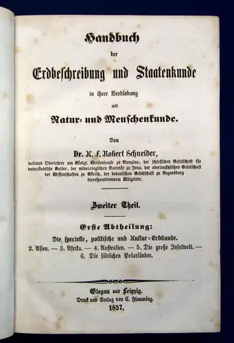 Schneider Handbuch der Erdbeschreibung und Staatenkunde 1857 5 Bde Natur mb