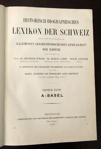 Türler Historisch-Biographisches Lexikon der Schweiz 7 Bde. 1921 Karten js