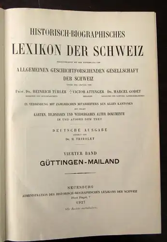 Türler Historisch-Biographisches Lexikon der Schweiz 7 Bde. 1921 Karten js