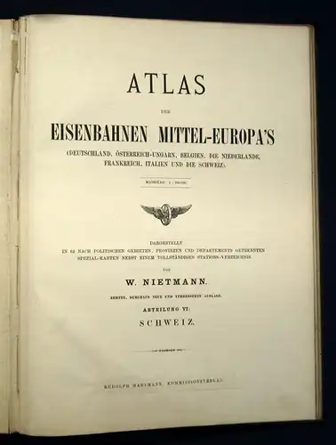 Nietmann Atlas der Eisenbahnen Mittel- Europas 1887 selten 1:700 000 js