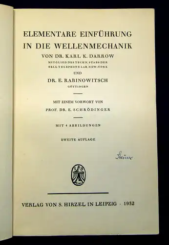 Darrow Elementare Einführung in die Wellenmechanik 1932 Mechanik Physik mb