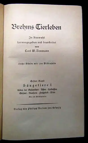 Neumann Brehms Tierleben 6 Bde um 1900 Naturwissenschaften Tiere Vögel Fische mb