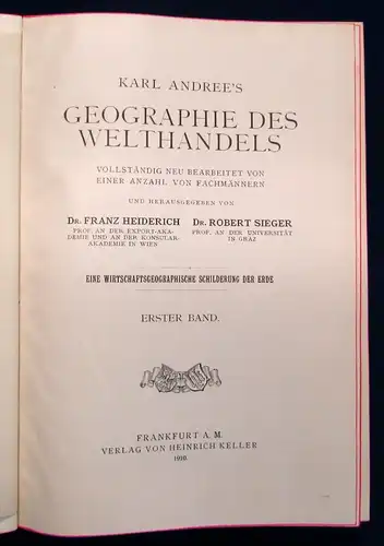 Sieger Karl Andree`s Geographie des Welthandels 2 Bde. 1910 Halbleder js