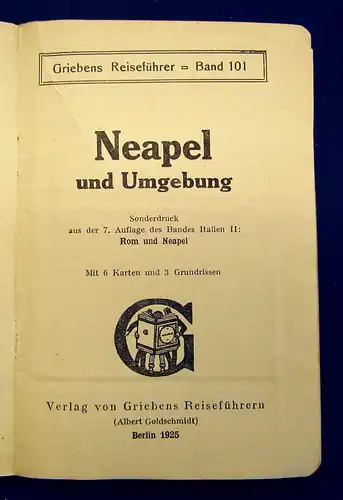 Grieben Reiseführer Bd 101 Neapel und Umgebung 1925 Guide Führer Reiseführer m