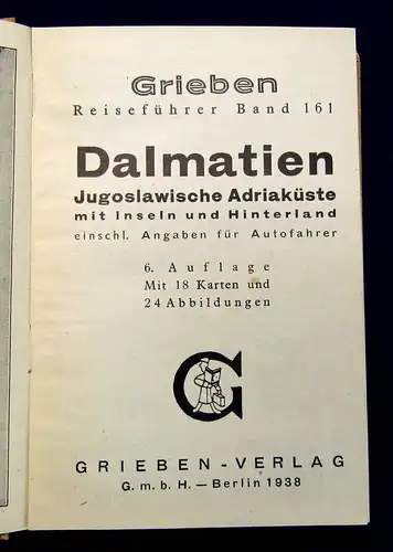 Grieben Reiseführer Bd 161 Dalmatien 1938 Guide Führer Reiseführer Ortskunde  mb