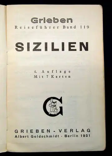 Grieben Reiseführer Bd 119 Sizilien 1931 Guide Führer Reiseführer Ortskunde mb