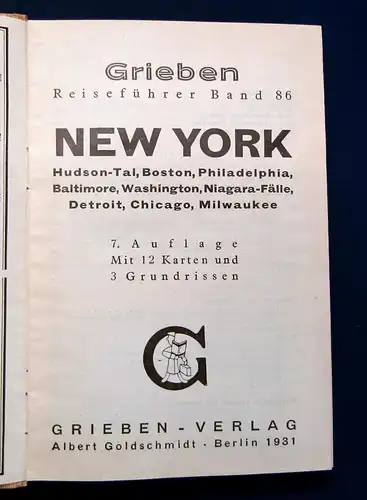 Grieben Reiseführer Bd 86 New-York 1931  Guide Führer Reiseführer Ortskunde mb