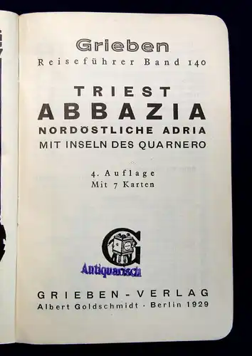 Grieben Reiseführer Bd 140 Triest Abbazia 1929 Guide Führer Reiseführer mb