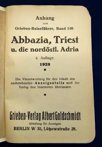 Grieben Reiseführer Bd 140 Triest Abbazia 1929 Guide Führer Reiseführer mb