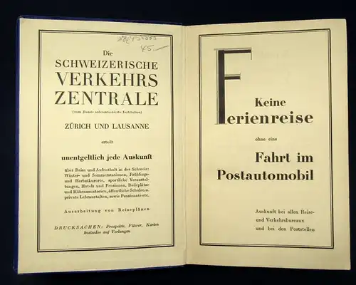 Furrer Die Schweiz Illustriertes Reisehandbuch 1929 Routenführer Guide js