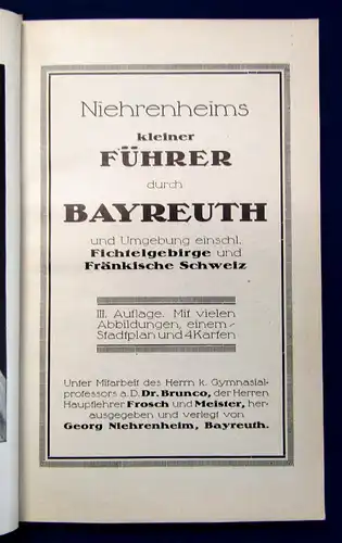 Niehrenheims kleiner Führer durch Bayreuth um 1915 Guide Führer Ortskunde mb