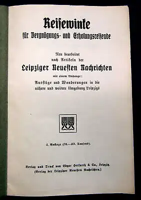 Reisewinke für Vergnügungs-und Erholungsreisende um 1920  Guide Reiseführer mb