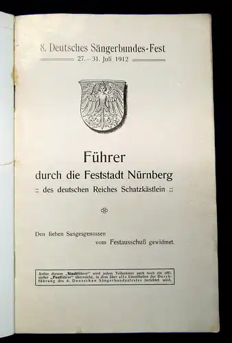 Deutscher Sängerbund Führer durch die Feststadt Nürnberg 1912 Reiseführer mb